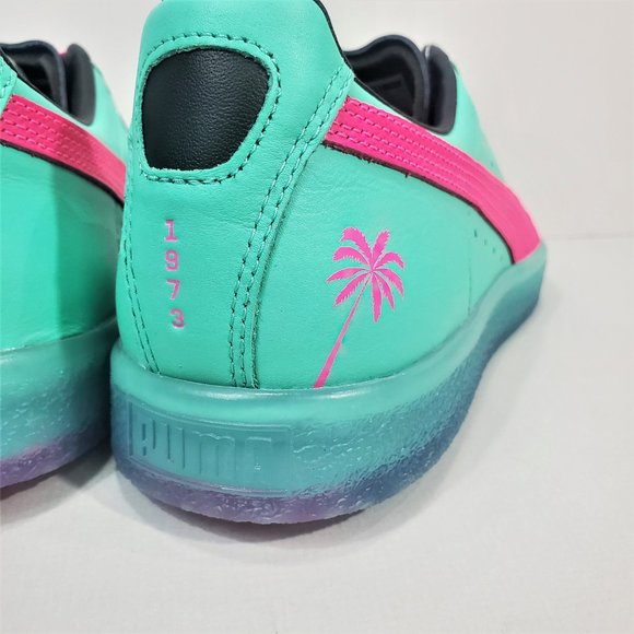 Puma Green and Pink Clyde South Beach Palm Tree Sneakers Men’s Size 11 - Picture 13 of 16